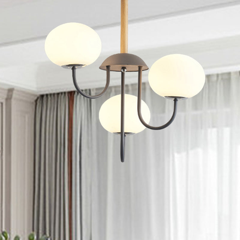 Lustre de style nordique gris/vert avec abat-jour en verre blanc en forme de dôme - Lampe suspendue de salon à 3/5 lumières
