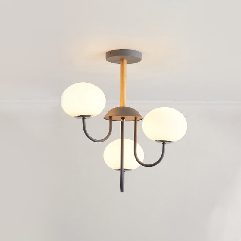 Lustre de style nordique gris/vert avec abat-jour en verre blanc en forme de dôme - Lampe suspendue de salon à 3/5 lumières