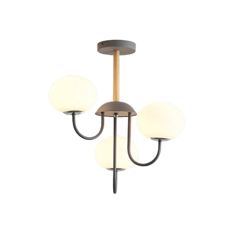 Lustre de style nordique gris/vert avec abat-jour en verre blanc en forme de dôme - Lampe suspendue de salon à 3/5 lumières