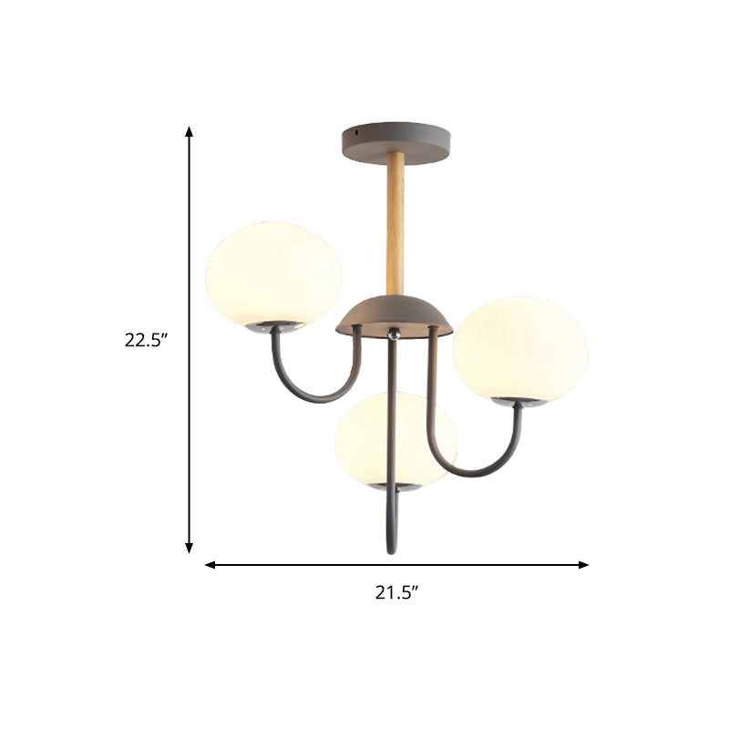 Lustre de style nordique gris/vert avec abat-jour en verre blanc en forme de dôme - Lampe suspendue de salon à 3/5 lumières
