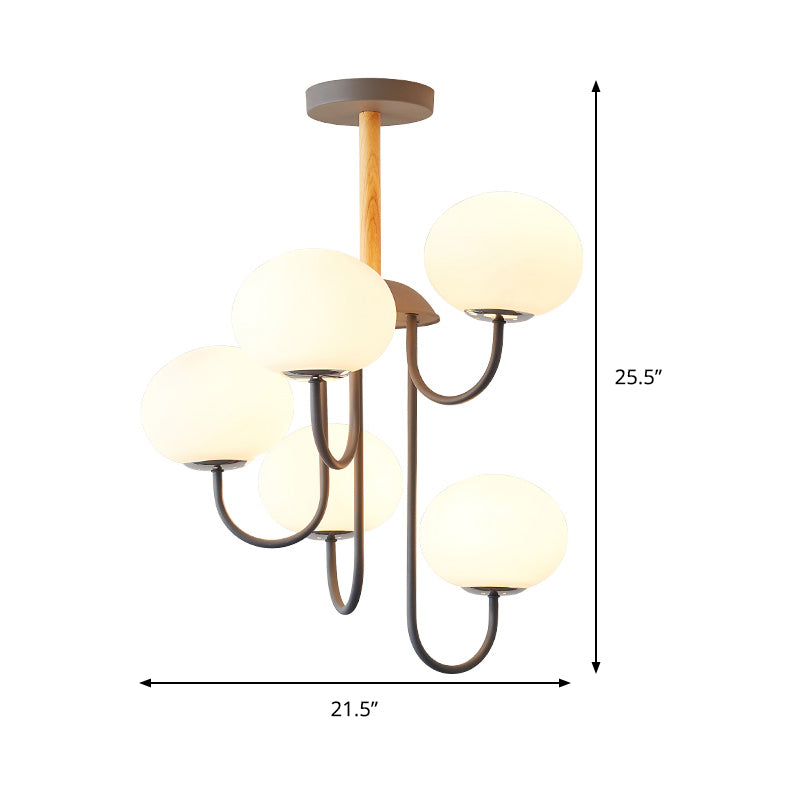 Lustre de style nordique gris/vert avec abat-jour en verre blanc en forme de dôme - Lampe suspendue de salon à 3/5 lumières