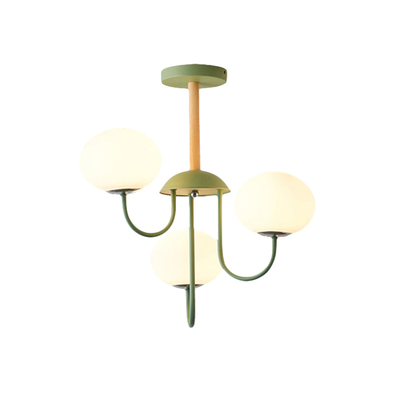 Lustre de style nordique gris/vert avec abat-jour en verre blanc en forme de dôme - Lampe suspendue de salon à 3/5 lumières