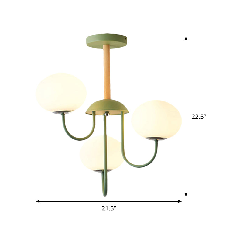 Lustre de style nordique gris/vert avec abat-jour en verre blanc en forme de dôme - Lampe suspendue de salon à 3/5 lumières