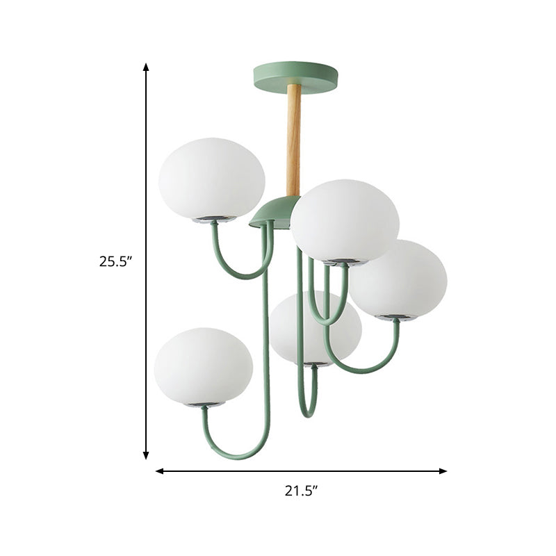 Lustre de style nordique gris/vert avec abat-jour en verre blanc en forme de dôme - Lampe suspendue de salon à 3/5 lumières