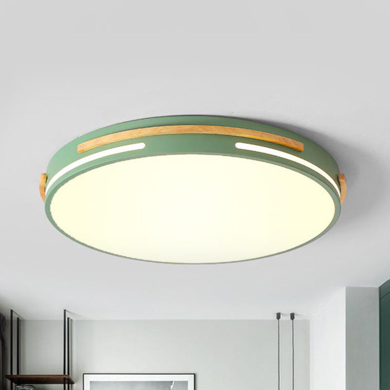 Macaron Metal LED Round Flushmount Ceiling Light Fixture - Grey/White/Green, Warm/White Light - 16.5"/20.5" Wide