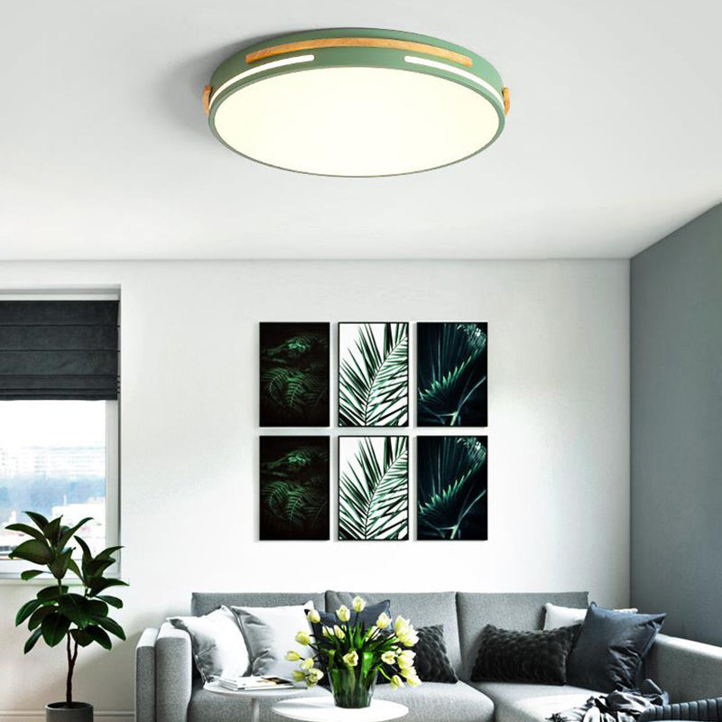 Macaron Metal LED Round Flushmount Ceiling Light Fixture - Grey/White/Green, Warm/White Light - 16.5"/20.5" Wide