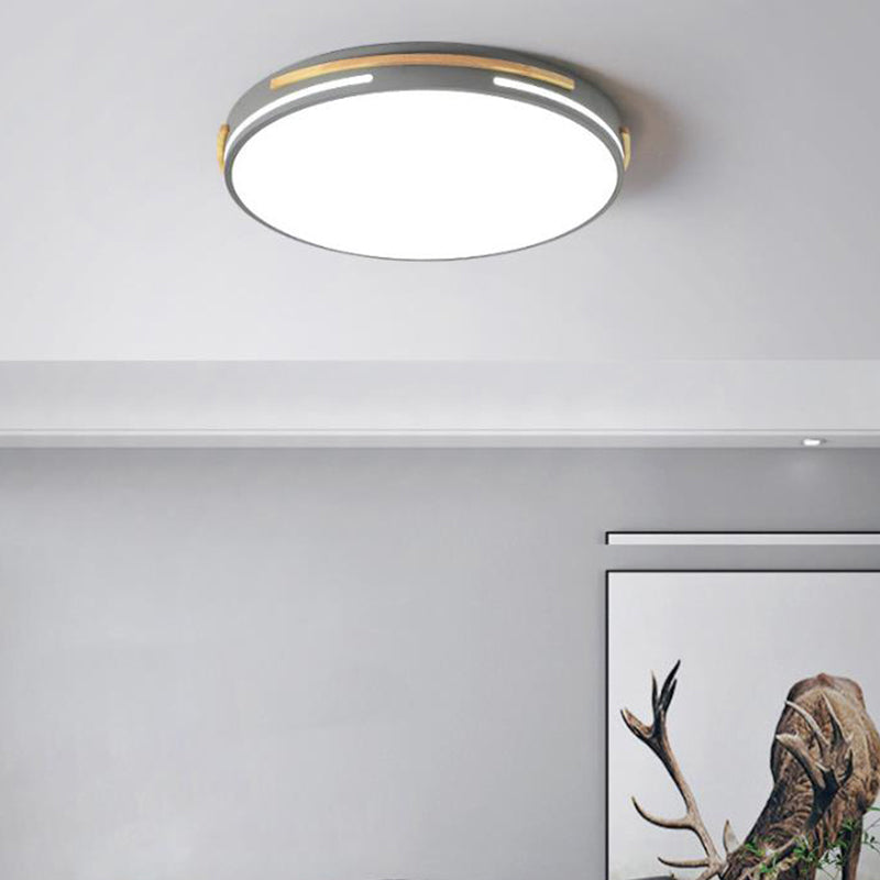 Macaron Metal LED Round Flushmount Ceiling Light Fixture - Grey/White/Green, Warm/White Light - 16.5"/20.5" Wide
