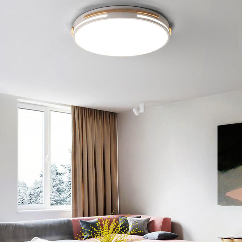 Macaron Metal LED Round Flushmount Ceiling Light Fixture - Grey/White/Green, Warm/White Light - 16.5"/20.5" Wide