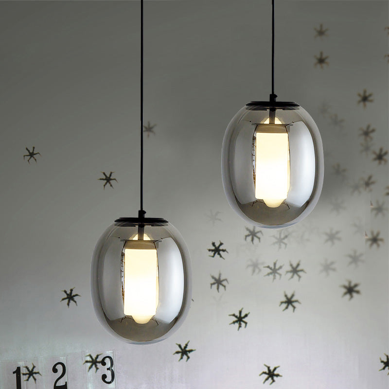 Simple Style Black Glass Pendant Light Kit - Oval Bedroom Hanging Lamp 1 Head 7/8.5 Wide