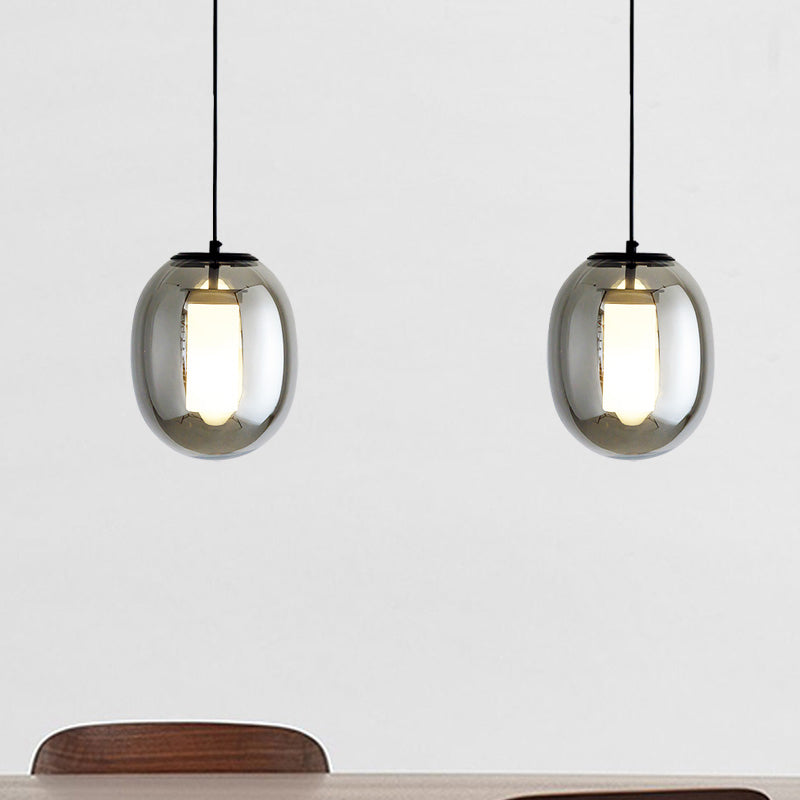 Black Glass Oval Bedroom Hanging Lamp Kit - 1 Head, 7"/8.5" Wide - Simple Style Pendant Light