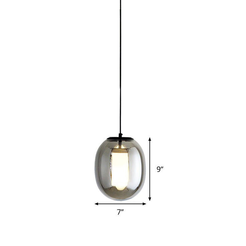 Simple Style Black Glass Pendant Light Kit - Oval Bedroom Hanging Lamp 1 Head 7/8.5 Wide