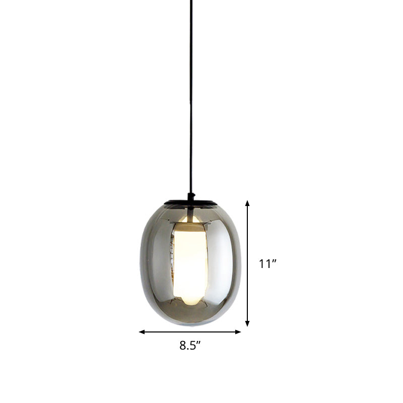 Black Glass Oval Bedroom Hanging Lamp Kit - 1 Head, 7"/8.5" Wide - Simple Style Pendant Light