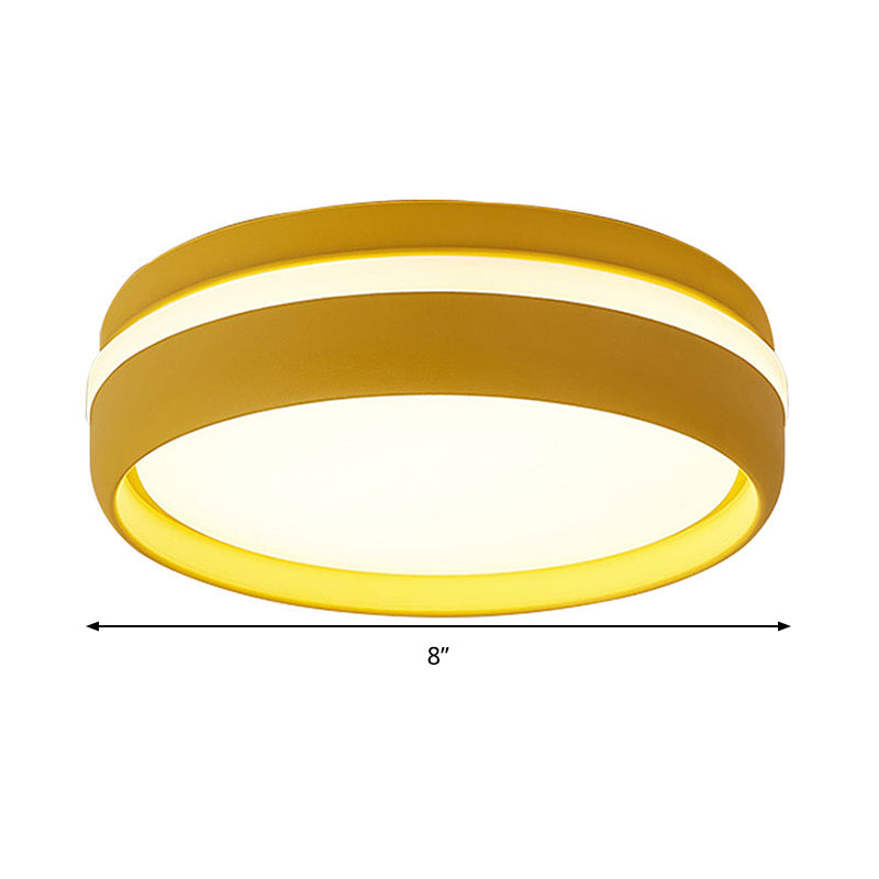 Metal Circular Flush Light Contemporary LED Ceiling Lamp in Pink/Yellow/Blue with Warm/White Light