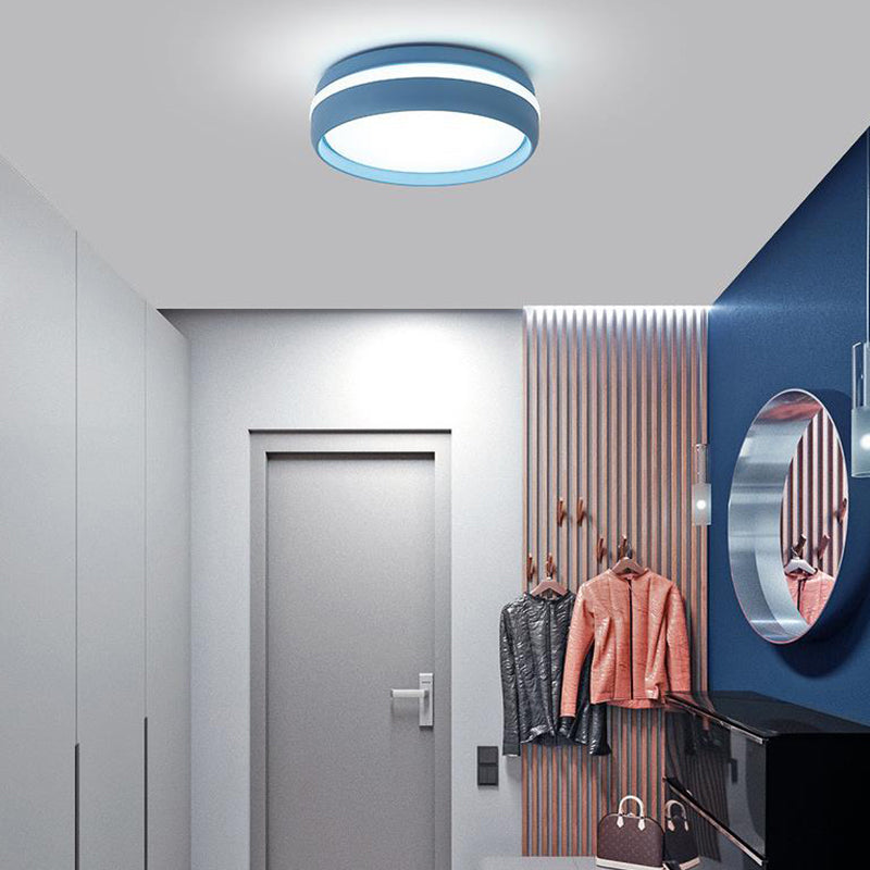 Metal Circular Flush Light Contemporary LED Ceiling Lamp in Pink/Yellow/Blue with Warm/White Light