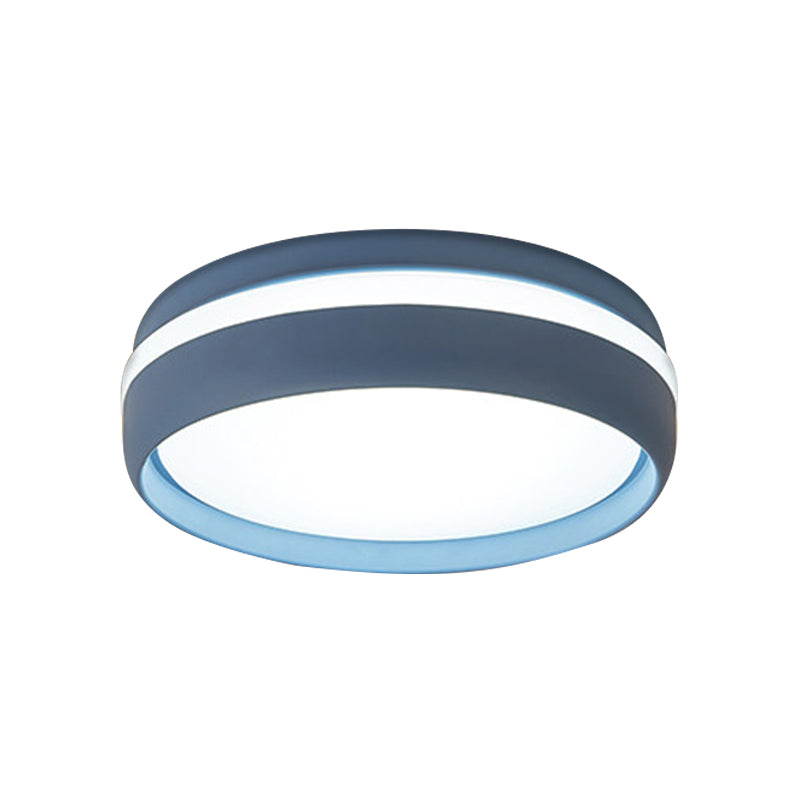 Metal Circular Flush Light Contemporary LED Ceiling Lamp in Pink/Yellow/Blue with Warm/White Light