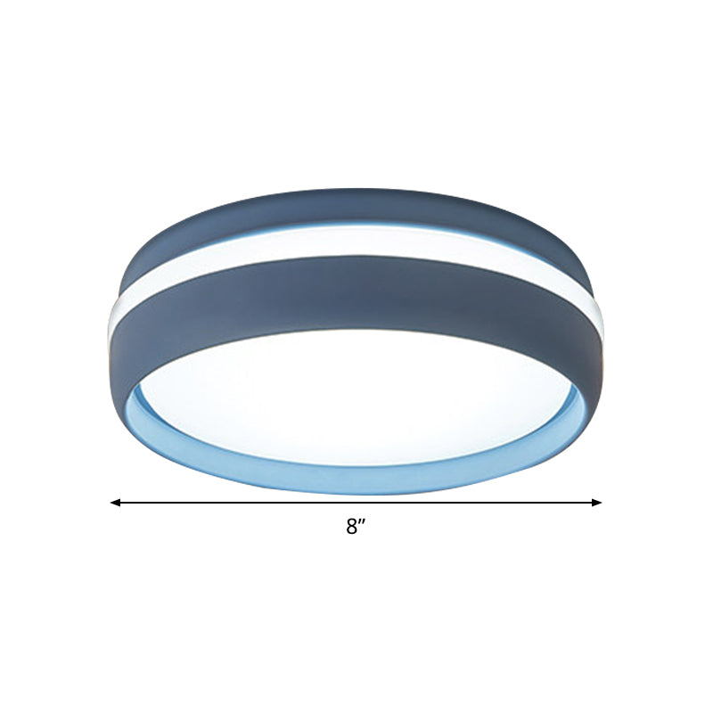 Metal Circular Flush Light Contemporary LED Ceiling Lamp in Pink/Yellow/Blue with Warm/White Light