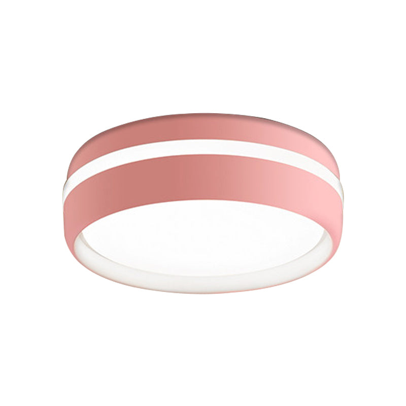 Metal Circular Flush Light Contemporary LED Ceiling Lamp in Pink/Yellow/Blue with Warm/White Light