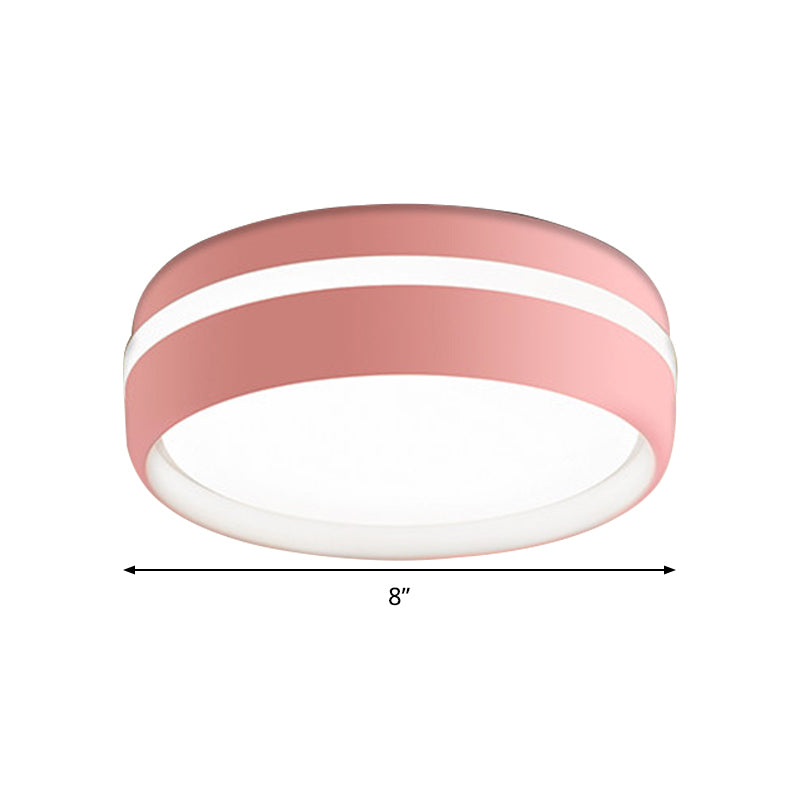 Metal Circular Flush Light Contemporary LED Ceiling Lamp in Pink/Yellow/Blue with Warm/White Light