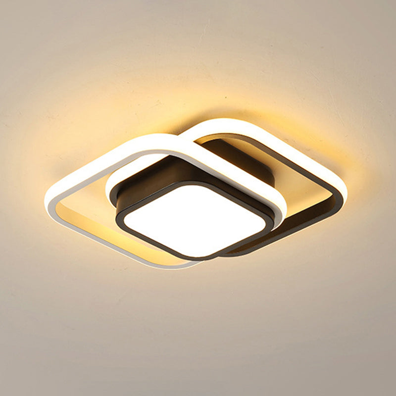 Contemporary Black Metal LED Ceiling Light Fixture - Round/Square Design with Warm/White/3 Color Light