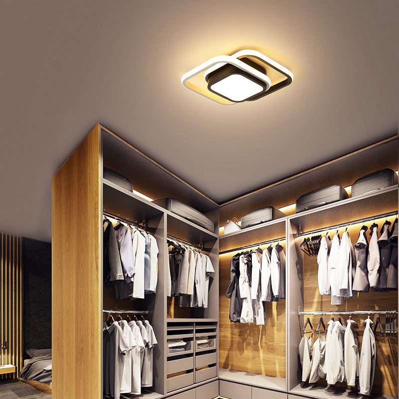 Contemporary Black Metal LED Ceiling Light Fixture - Round/Square Design with Warm/White/3 Color Light
