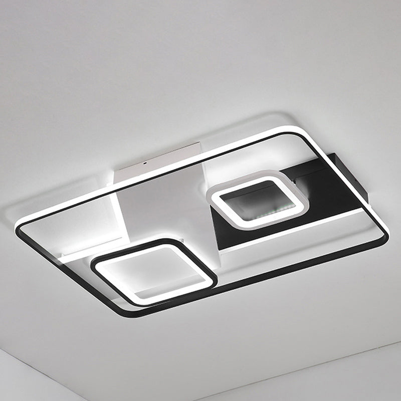 Modern Black Rectangle Ceiling Light | Acrylic LED Flush Mount Lamp in Warm/White Light