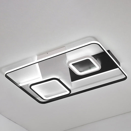 Modern Black Rectangle Ceiling Light | Acrylic LED Flush Mount Lamp in Warm/White Light