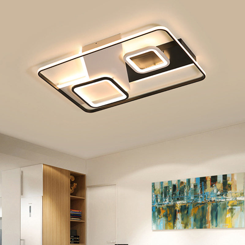 Modern Black Rectangle Ceiling Light | Acrylic LED Flush Mount Lamp in Warm/White Light