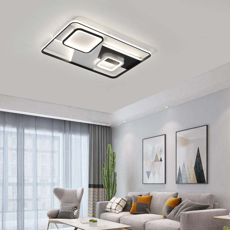 Modern Black Rectangle Ceiling Light | Acrylic LED Flush Mount Lamp in Warm/White Light