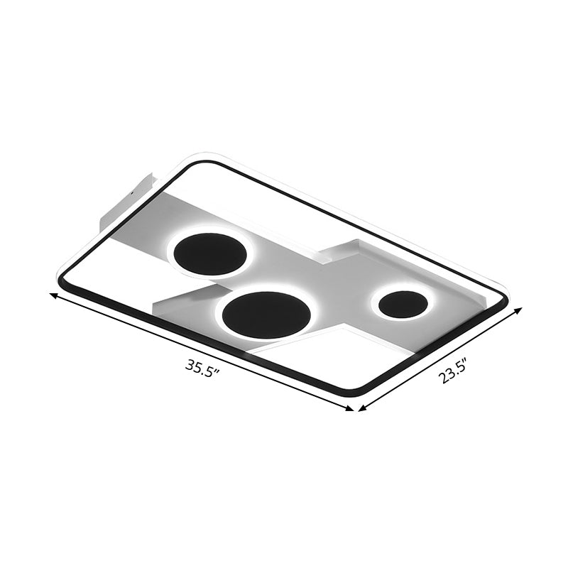 Modern Flush Mount LED Ceiling Light Fixture in Black and White Acrylic, with Stepless Dimming, Remote Control and Warm/White Light