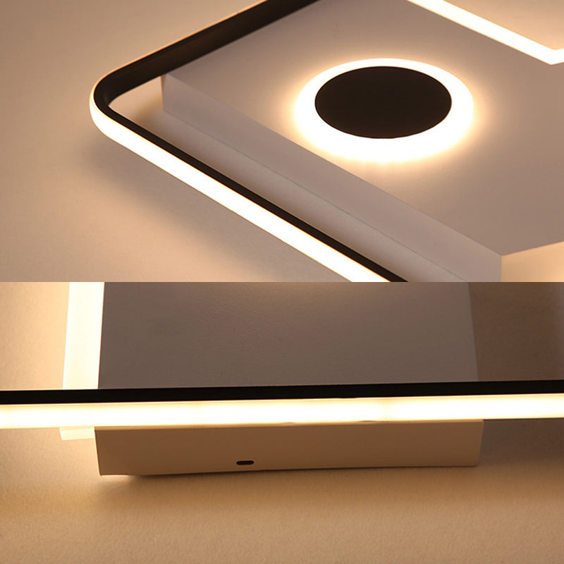 Modern Flush Mount LED Ceiling Light Fixture in Black and White Acrylic, with Stepless Dimming, Remote Control and Warm/White Light