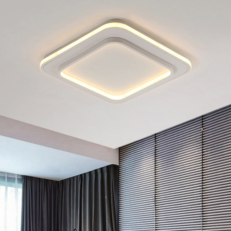 Minimalist White Square Flush Mount LED Ceiling Light Fixture - 18"/21.5" Acrylic with Warm/White Light