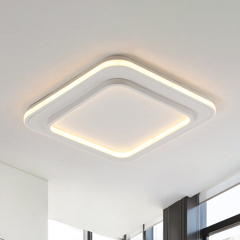 Minimalist White Square Flush Mount LED Ceiling Light Fixture - 18"/21.5" Acrylic with Warm/White Light