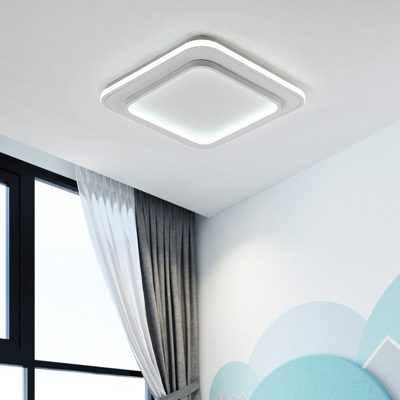 Minimalist White Square Flush Mount LED Ceiling Light Fixture - 18"/21.5" Acrylic with Warm/White Light