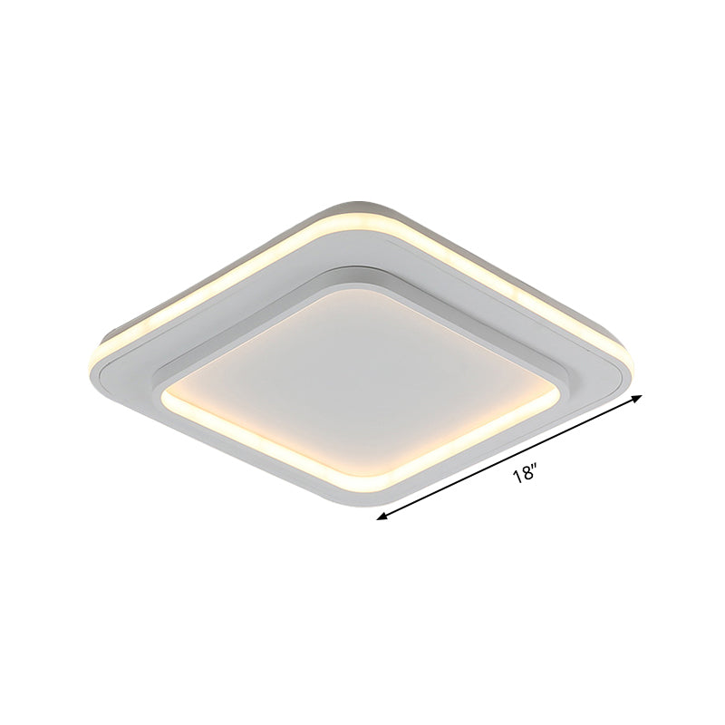 Minimalist White Square Flush Mount LED Ceiling Light Fixture - 18"/21.5" Acrylic with Warm/White Light