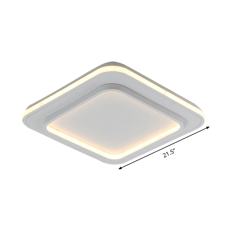 Minimalist White Square Flush Mount LED Ceiling Light Fixture - 18"/21.5" Acrylic with Warm/White Light