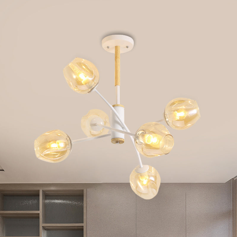 Contemporary Dome Living Room Chandelier: Blue/Tan Glass, 6/8 Lights, Stylish Pendant Light
