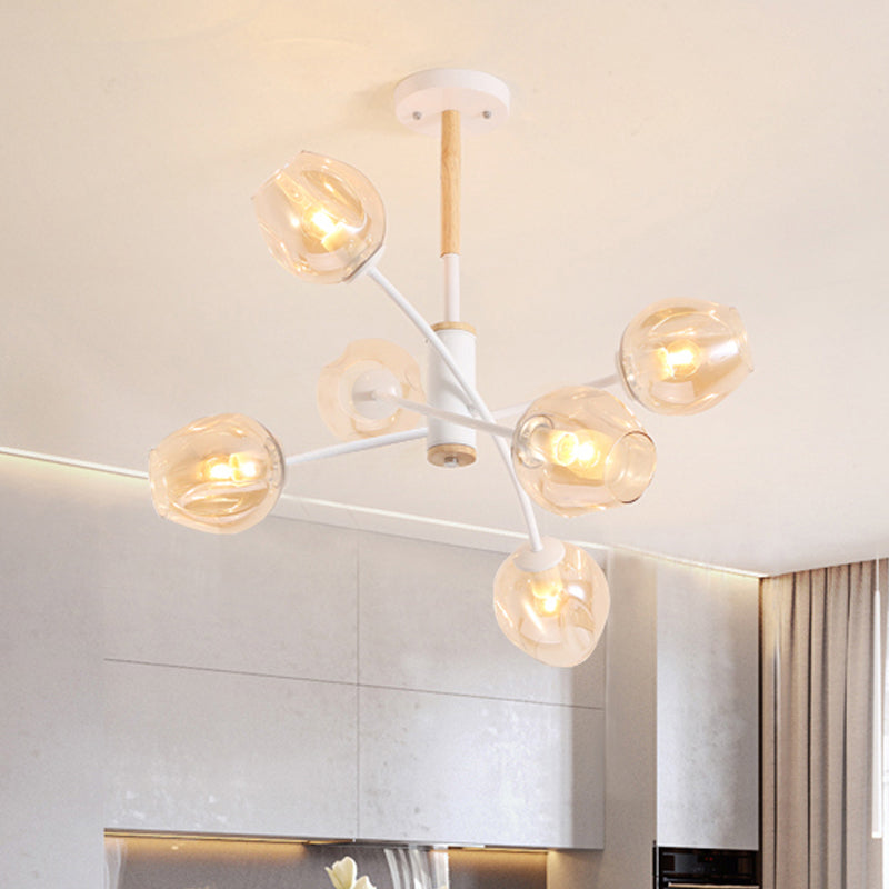 Contemporary Dome Living Room Chandelier: Blue/Tan Glass, 6/8 Lights, Stylish Pendant Light