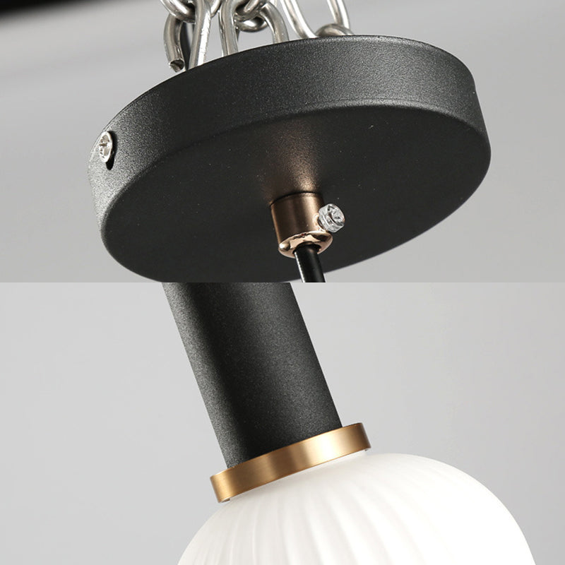 Macaron Pendant Light: Black/Pink/Blue, Cylinder/Oval/Drum White Glass Shade, 5"/8"/12" Wide