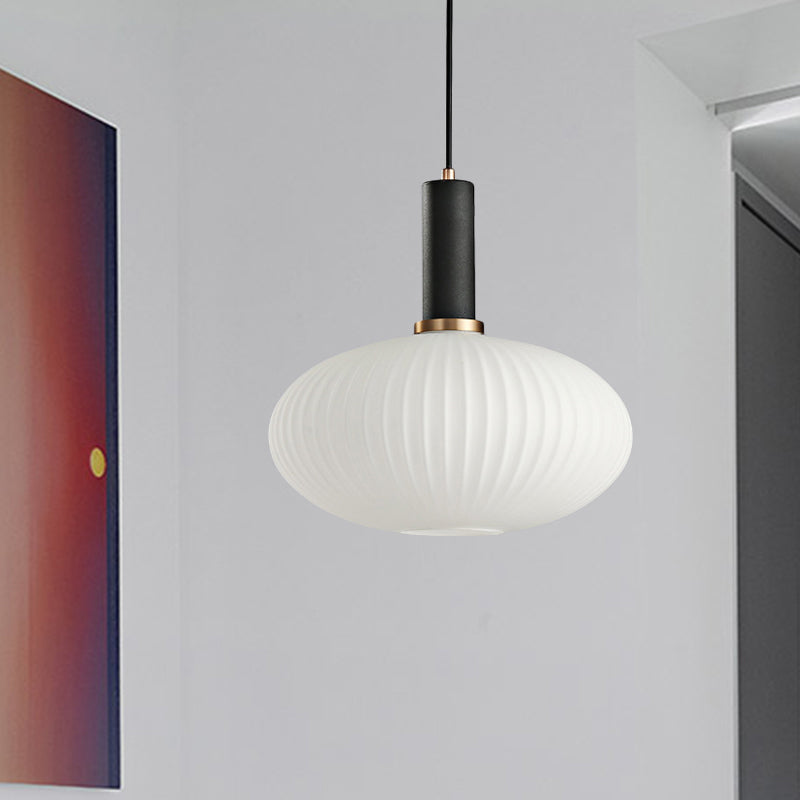 Macaron Pendant Light: Black/Pink/Blue, Cylinder/Oval/Drum White Glass Shade, 5"/8"/12" Wide