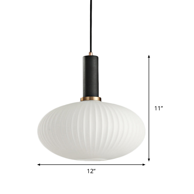 Macaron Pendant Light: Black/Pink/Blue, Cylinder/Oval/Drum White Glass Shade, 5"/8"/12" Wide