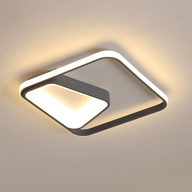 Modern Geometric Metal Flush Mount LED Ceiling Lamp in Gray/White - Natural Light, Remote Control & Stepless Dimming