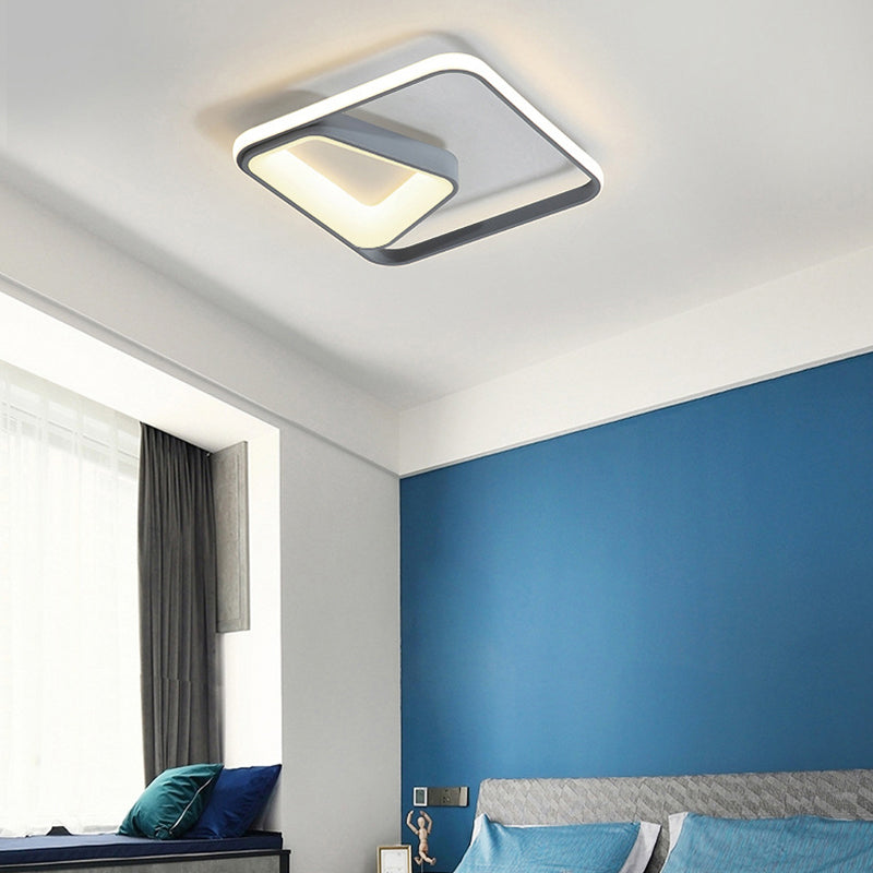 Modern Geometric Metal Flush Mount LED Ceiling Lamp in Gray/White - Natural Light, Remote Control & Stepless Dimming