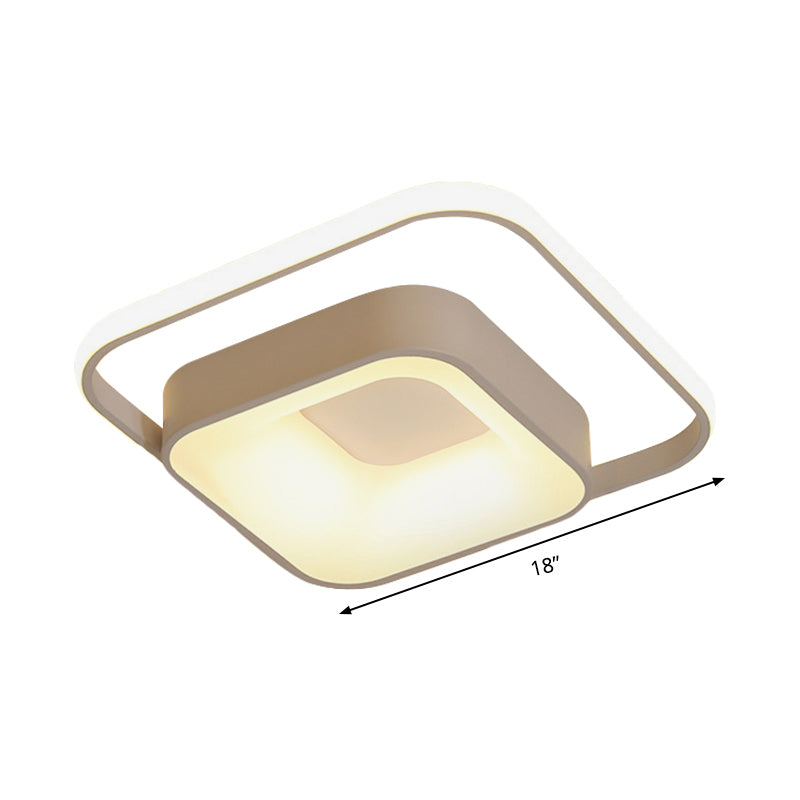 Minimalist LED Ceiling Light, Square Metal Fixture with Stepless Dimming and Remote Control in Natural Gray/White