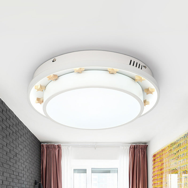 Plafonnier LED en métal moderniste à encastrer pour chambre à coucher - 16"/19,5" de large, design circulaire, finition blanche