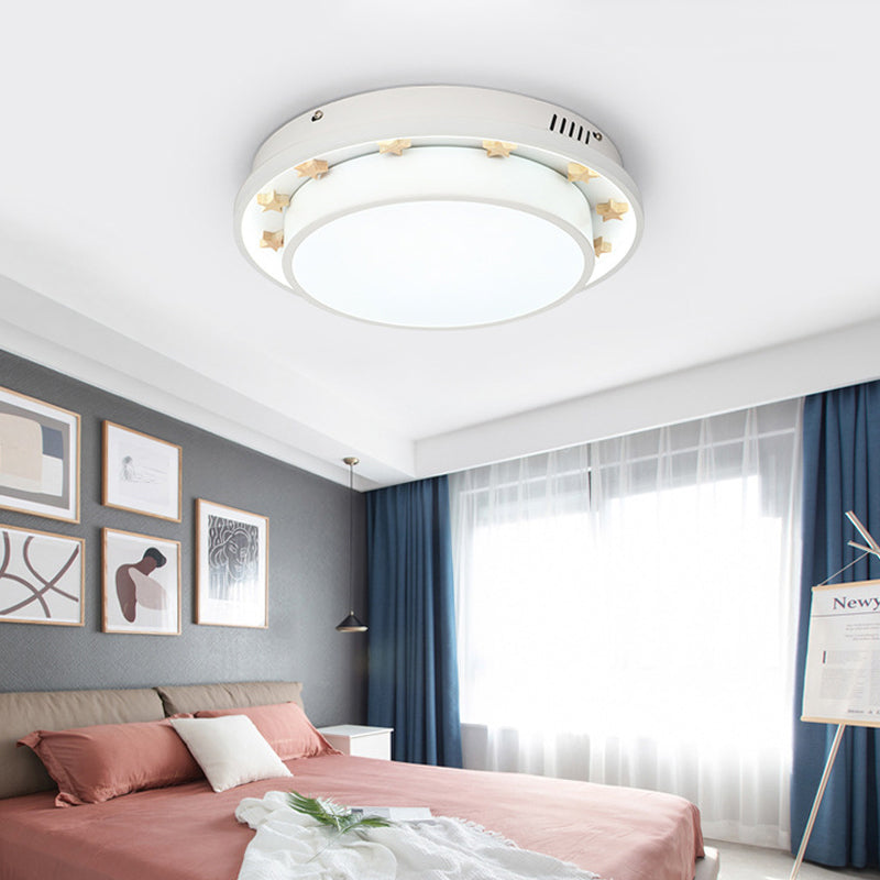 Plafonnier LED en métal moderniste à encastrer pour chambre à coucher - 16"/19,5" de large, design circulaire, finition blanche
