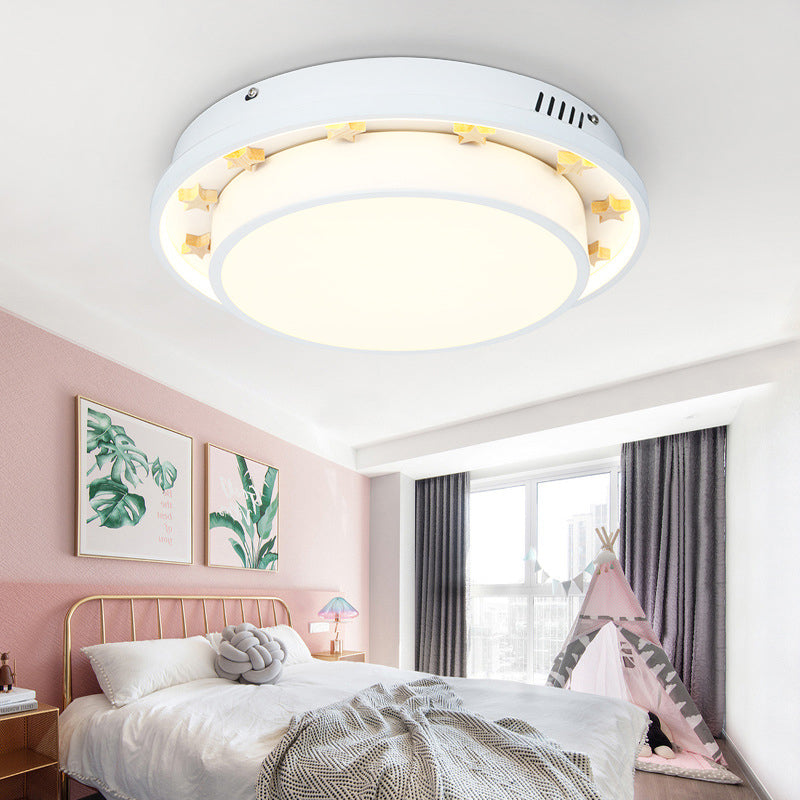 Plafonnier LED en métal moderniste à encastrer pour chambre à coucher - 16"/19,5" de large, design circulaire, finition blanche