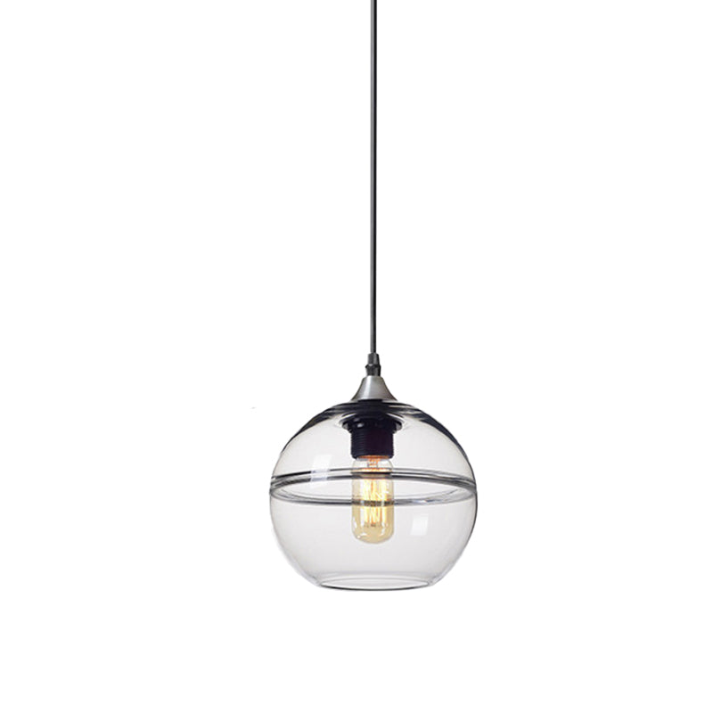 Modern Blue/Clear Glass Pendant Light for Dining Room – 1 Head, 8"/10"/12" Wide