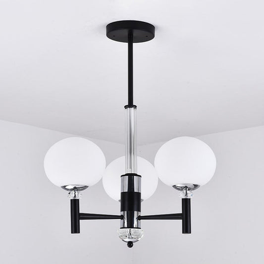 Modern Ivory Glass Globe Chandelier Pendant Light - 3/6/8 Lights, Black