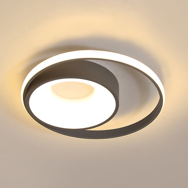 Modern Metal Gray LED Circular Flush Light with Remote Control Dimming