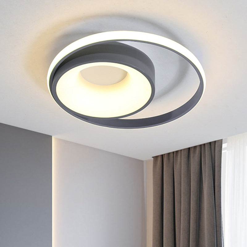 Modern Metal Gray LED Circular Flush Light with Remote Control Dimming